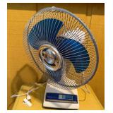 Vintage Lasko Oscillating Table Fan with Blue Blades, Metal Cage & Push Button Controls - Lake Odessa Off-Site