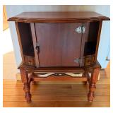Vintage Wooden Sewing Cabinet with Turned Legs, Side Drawers & Sewing Supplies - Lake Odessa Off-Site