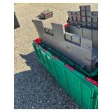 Lot of 3 Attached-Lid Storage Totes - Red/Green Large, Green Medium, Grey Small