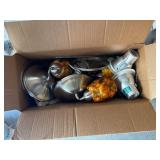 3 Pendant Lights - Brushed Nickel & Amber Swirl Glass