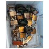 Small Blue Tote of Misc Padlocks & Keys - Master Lock & More