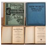 2 Antique Schoolbooks German Arithmetisches Exempelbuch & New World Speller Textbook Lot - Potterville