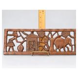 Vintage Hand Carved African Wood Wall Panel Village Scene Elephant Tribal Folk Art - Potterville