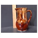 Vintage R.R.P. Co. Brown Drip-Glaze Ceramic Pitcher, Made In Roseville, Ohio, USA - Potterville