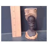 African Hand-Carved Dark Wood Bust, Featuring Natural Bark Edges. Measures Approx. 4 Inches - Potterville