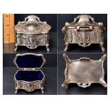 Antique c1900 Wurttembergische Metallwarenfabrik WMF Style Silverplate Jewelry Box Velvet Lined - Potterville
