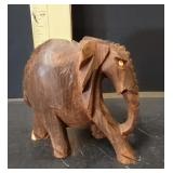 Hand-Carved Wooden Elephant Figurine, Detailed Folk Art Statue, Roughly 3.5 Inches Tall - Potterville