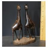 Hand-Carved Wooden Giraffe Sculpture Featuring Two Stylized Giraffes Standing Side By Side - Potterville
