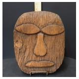 12" Hand-Carved Folk Art Mask Plaque Signed "PH". Unique 1970s Style Accent - Potterville