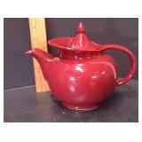 Vintage Hall China Camille "Windshield" Maroon Ceramic Teapot, 1940s-1950s Art Deco Style - Potterville