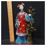 Chinese Shiwan Art Pottery Figurine Of A Traditional Noble Lady With Base Makers Marks, 12" - Potterville