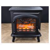Freestanding Electric Fireplace Heater Black Cast Iron Style Stove Faux Logs Flame Effect - Potterville