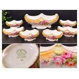 Antique Leuchtenburg Germany Porcelain Pink Rose Floral Berry Bowl Set Master & 6 Individual Bowls - Potterville