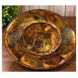 Vintage Decorative Serving Plate Mottled Brown Gold Black Lacquer Style Finish - Potterville