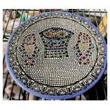 Large Holy Land Byzantine Style Mosaic Bird Design Decorative Ceramic Decor Blue Rim - Potterville