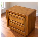 Vintage Stanley Two-Drawer Oak Nightstand or Side Table