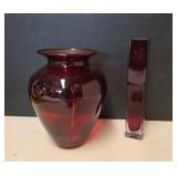 2 Vintage Ruby Glass Vases