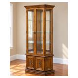 Wood Curio Cabinet with Glass-Paneled Display Top and Solid Wood Cabinet Base