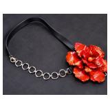 Vintage 1970s Handcrafted Leather Flower Statement Waist Belt Boho Clasp Chain - Potterville
