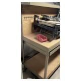 Metal Frame Workshop Workbench with Pegboard Backing and Storage Shelves - Grand Rapids Off-Site