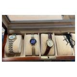 Three Assorted Ladies Wristwatches featuring Pulsar, Armitron, and Timex with Display Case - Grand Rapids Off-Site