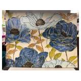 Large Blue and Green Painted Flower Canvas
