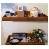 Pair of Wooden Wall Shelves with Assorted Household Items, Decor & Collectibles - Lake Odessa Off-Site