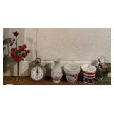 Assorted Decorative Collectibles - Westclox Clock, Rose Vase, Figurine & Planters - Lake Odessa Off-Site