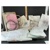 Huge Lot Vintage Embroidered Linens Some Complete, Some New - Potterville
