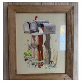 Framed Country Mailboxes Folk Art Painting with Rustic Wood Frame - Lake Odessa Off-Site