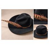 Vintage New Sable XXXX 4X Beaver Black Western Cowboy Hat w/ Long Feather - Potterville