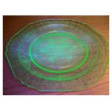 Vintage Green Depression Glass Serving Plate - Floral Etched Design - UV Reactive - Lake Odessa Off-Site