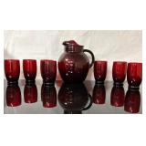Ruby Glass Pitcher with 7 Glasses - 50