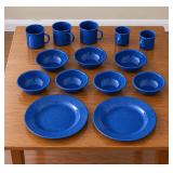 Blue Metal Speckled Dish Set