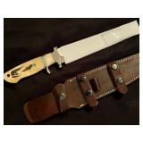 Stunning Custom Scrimshaw Scene Nude Lady Full Tang Bowie Knife Heavy Leather Sheath New In Box