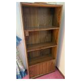 Wood Grain Bookcase Display Shelving Unit with 3 Open Shelves & Sliding Door Cabinet - Lake Odessa Off-Site
