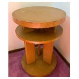 Round Wood Accent Table with Two-Tier Shelving & Circular Base - Mid-Century Style - Lake Odessa Off-Site