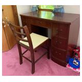 Possibly Antique Wooden Double Pedestal Writing Desk with Drawers & Matching Chair - Lake Odessa Off-Site