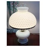 Vintage White Hobnail Milk Glass Table Lamp with Dome Shade - Hurricane Style - Lake Odessa Off-Site