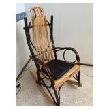 Rustic Hickory Bentwood Rocking Chair with Slatted Back & Cushioned Seat - Lake Odessa Off-Site