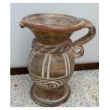 Rustic Southwestern Style Pottery Vase with Decorative Scrollwork & Curved Handle - Lake Odessa Off-Site