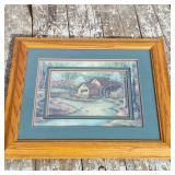 Framed 3D Scenic Countryside Mill & Creek Art Print With Oak Frame & Glass,16X20