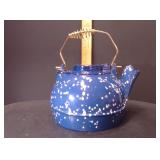 Plow & Hearth Blue Spatterware Enamel Cast Iron Woodstove Steamer Kettle with Swivel Lid - Potterville