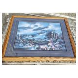 Framed Desert Landscape Wall Art With Cactus & Moonlit Night Scene - 36" x 44" Wood Frame