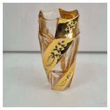 Elegant Gold & Clear Glass Vase With Floral Twisted Ribbon Design, Bohemia Crystal/Glass?