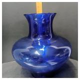 Large 12" Cobalt Blue Optic Rib Glass Vase, Handblown Mid Century Art Glass Onion Urn - Potterville