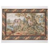 Large Vintage Woven Jacquard Tapestry Wall Hanging Euro Watermill & Waterfall Scene, 38" x 59" - Potterville