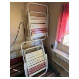 Set of 2 Folding Metal Lawn Chairs - White & Pink Slatted Patio Seating - Lake Odessa Off-Site