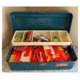 Vintage Metal Fishing Tackle Box with Assorted Fishing Lures, Line, Bobbers & Accessories - Lake Odessa Off-Site