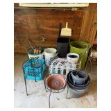 Assorted Garden Planters, Flower Pots, Plant Stands, Buckets & Outdoor Supplies Lot - Lake Odessa Off-Site